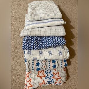 aden + anais muslin swaddles - Blue, White, and Orange Patterns